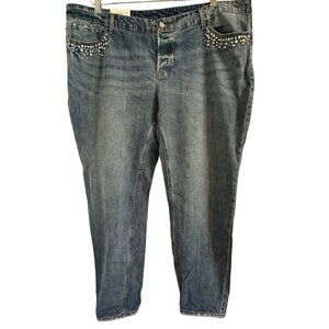 H&M Jeans Women's Size 22 Boyfriend Low Waist med wash bejeweled pockets